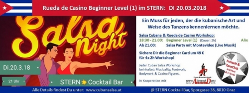 Stern Graz mit Salsa Rueda Casino Workshop am Dienstag 20.3. von 18:30 - 21h danach Workshop Infos +436644512100 